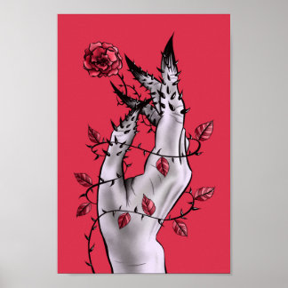 Affiche Horreur surréaliste main avec gothique Rose