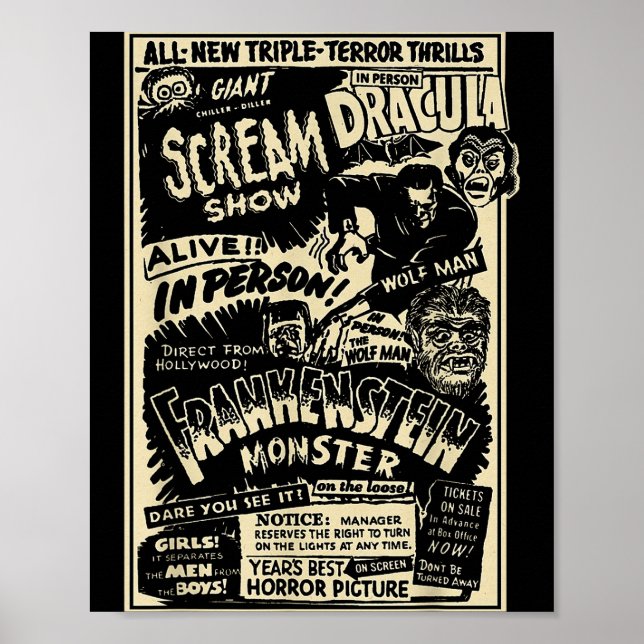 Affiche Horror Movie Monster Mummy Dracula Werewolf Franke (Devant)