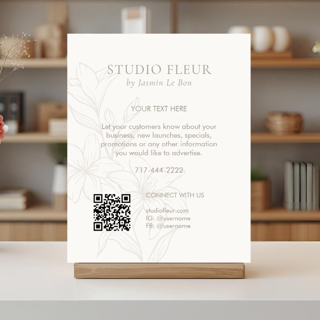 Affiche Hors blanc | Texte floral chic promotionnel QR (Créateur téléchargé)