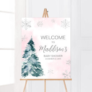 Affiche Hors de Pink Winter Baby shower Bienvenue