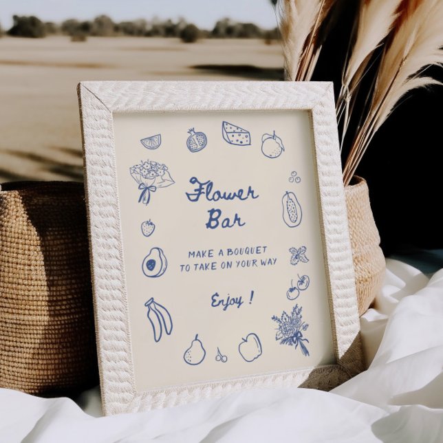 Affiche Hors Du Marché Bleu Main Flower Bar Dessiné (Créateur téléchargé)