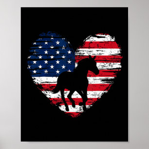 Affiche Horse American Flag Heart 4 juillet Usa Patrioti