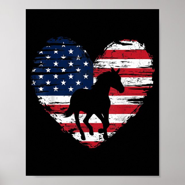 Affiche Horse American Flag Heart USA Patriotic Pride (Devant)
