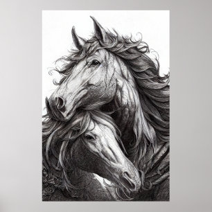 Affiche Horse Animal Wild Nature Illustration Line Epic
