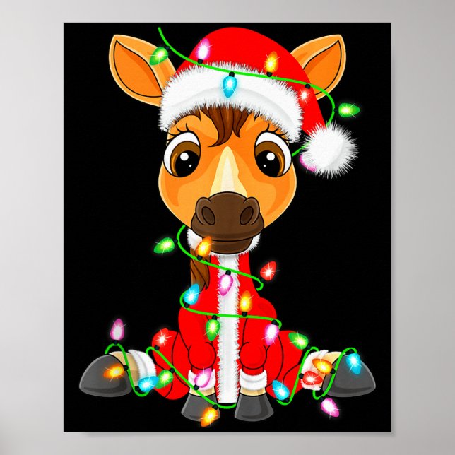 Affiche Horse Christmas Lights Santa Costume Cute Animal X (Devant)