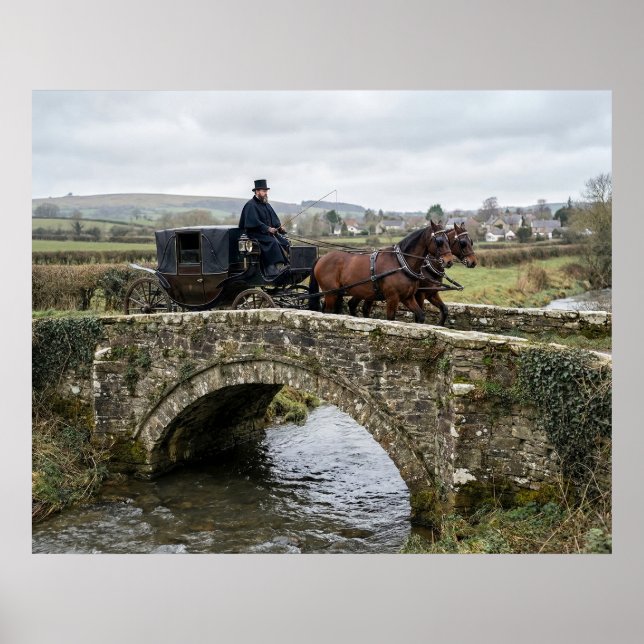 Affiche Horse-Drawn Carriage on Stone Bridge (Devant)