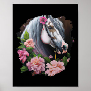 Affiche Horse Flowers Cute Art Painting Flower Horseback R
