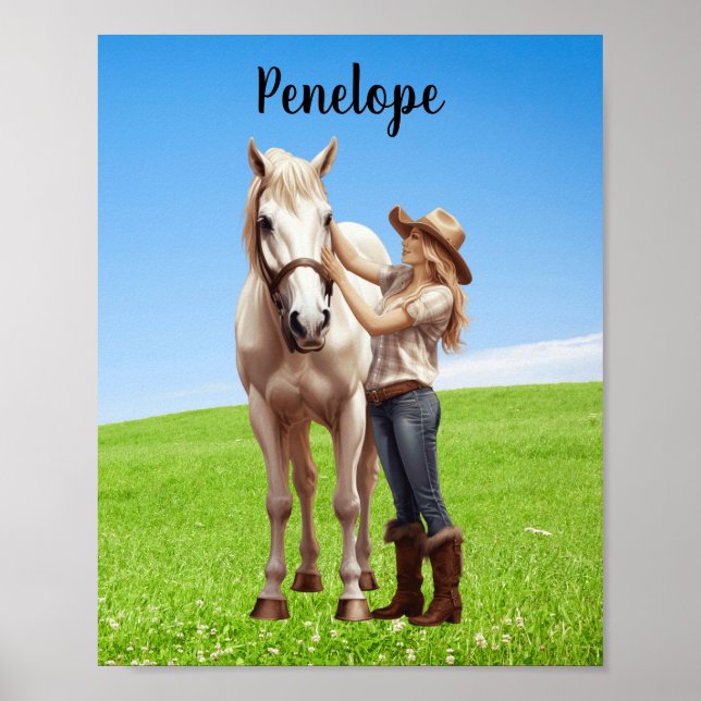 Affiche Horse Girl Horseback équitation Meadow Personnalis (Devant)