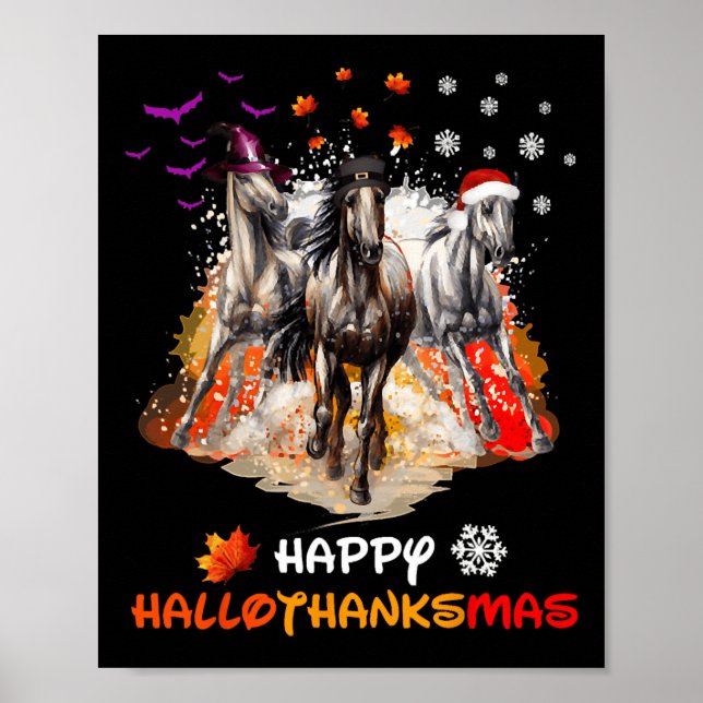 Affiche Horse Halloween And Merry Christmas Happy Hallotha (Devant)