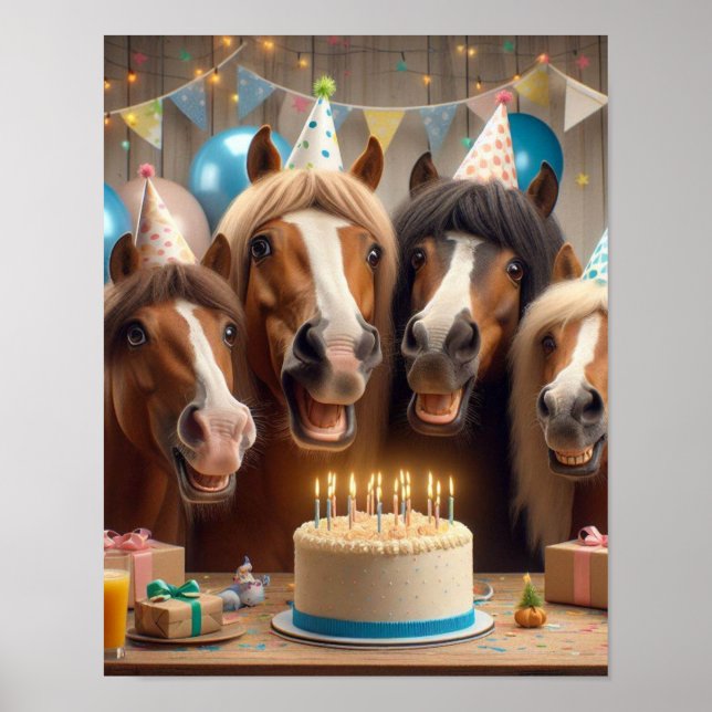 Affiche Horse Wall Art, Horse Birthday Party, Drôle Cheval (Devant)