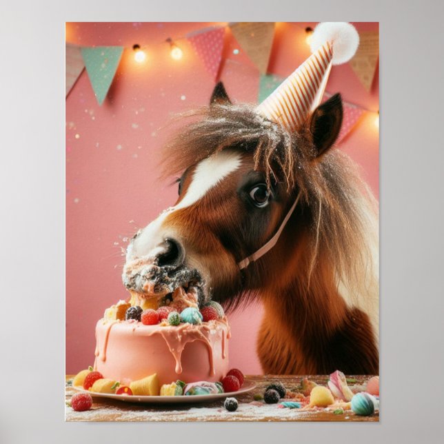 Affiche Horse Wall Art, Horse Birthday Party, Drôle Cheval (Devant)