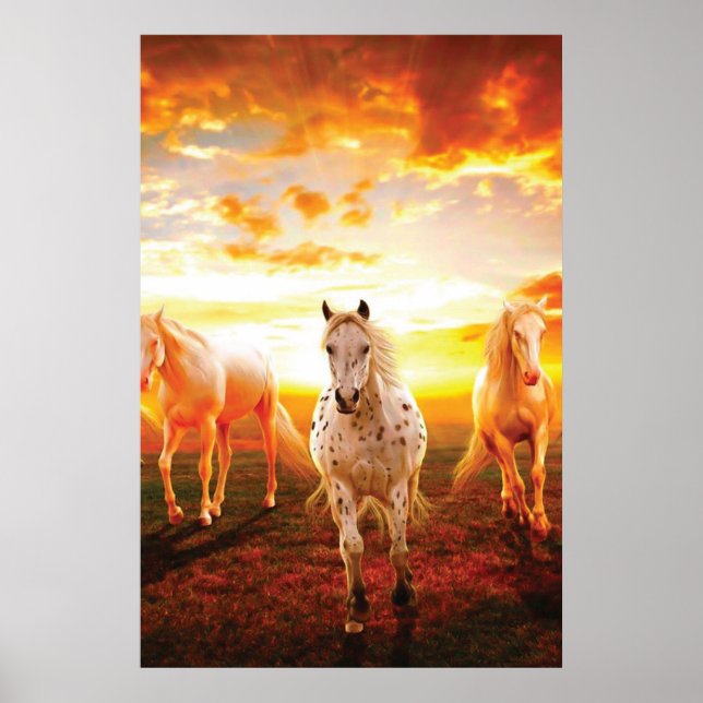 Affiche Horses at sunset throw pillow (Devant)