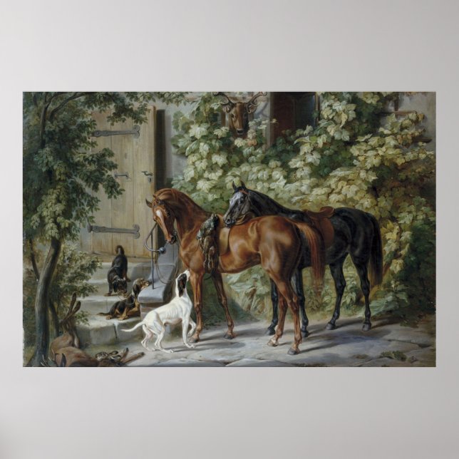 Affiche Horses at the Porch (by Albrecht Adam) (Devant)