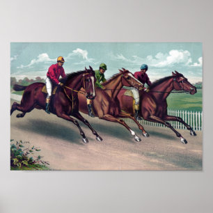 Affiche Horses Racing Painting Decoupage Print