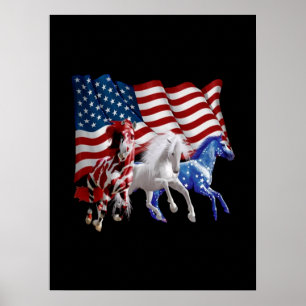 Affiche Horses Usa American Flag Horse