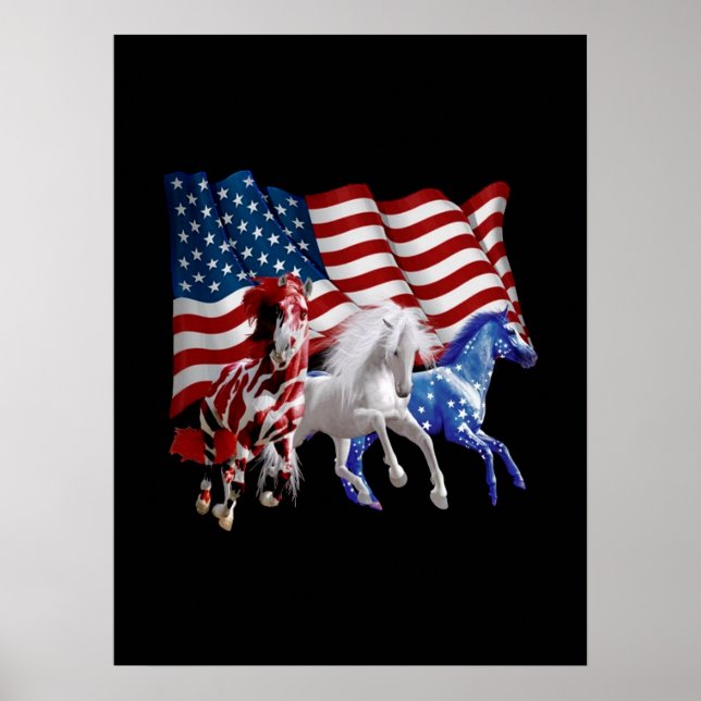 Affiche Horses Usa American Flag Horse (Devant)