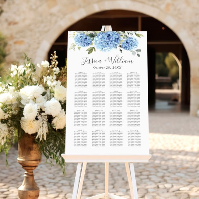 Affiche Hortensia Bleu Eucalyptus 16 Tables PLAN DE TABLE (Créateur téléchargé)