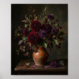 Affiche Hortensia Dahlia Rouge Foncé Lunatique I
