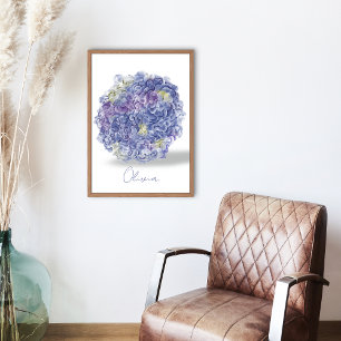 Affiche Hortensias à l'aquarelle avec nom