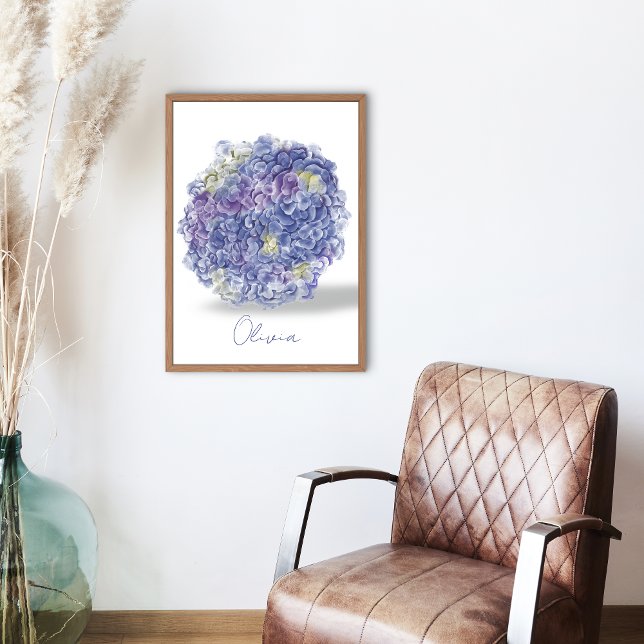 Affiche Hortensias à l'aquarelle avec nom (Créateur téléchargé)