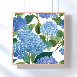 Affiche Hortensias bleus   Beau buisson floral