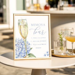 Affiche Hortensias bleus et bar Mimosa à verre doré