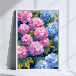 Affiche Hortensias d'été   Fleurs côtières roses et bleues