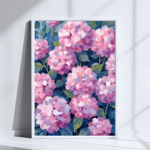 Affiche Hortensias Rose Pâle Art Floral Aquarelle