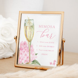 Affiche Hortensias roses & Bar Mimosa en verre doré