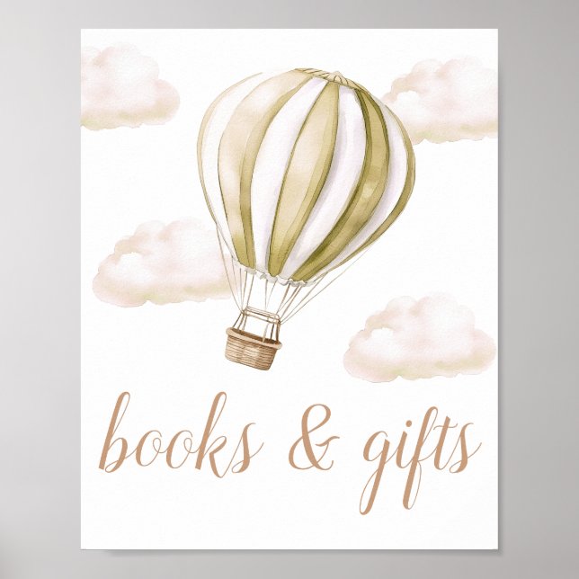Affiche Hot Air Balloon Baby Shower Books And Gifts Sign (Devant)