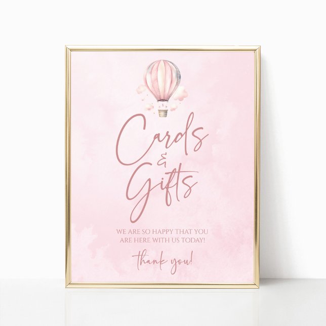 Affiche Hot Air Balloon Baby Shower Cards and Gifts Sign (Créateur téléchargé)