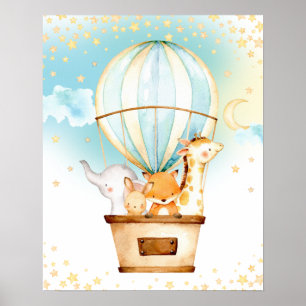 Affiche Hot Air Balloon mignon Bébé Animaux Nourrissement 