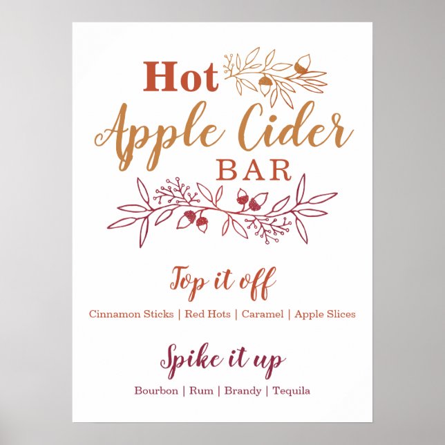 Affiche Hot Apple Cider Bar Menu Mariage Engagement Party (Devant)