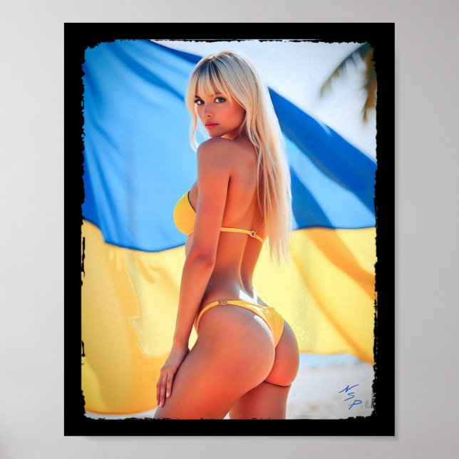 Affiche Hot Bybe - Fille Magnifique en Bikini avec le Drap (Devant)