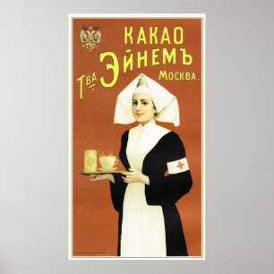 Affiche HOT CHOCOLATE BEVERAGE KAKAO Russian Nurse Old Ad