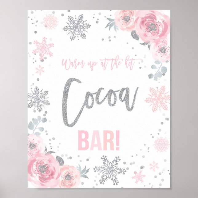Affiche Hot Cocoa Bar Pink Winter ONE derland Party (Devant)