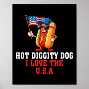 Affiche Hot Diggity Chien I Love Usa America Drapeau Hotdo