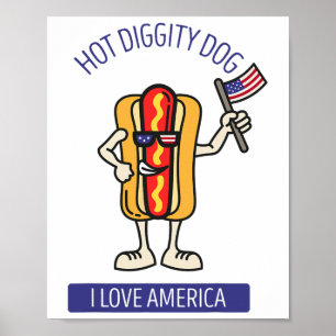 Affiche Hot Diggity Chien Juillet 4 Patriotique Bbq Patrio