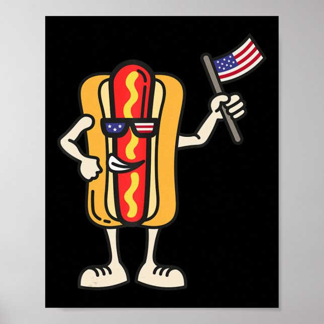 Affiche Hot Dog American Flag Juillet 4 Patriotic BBQ Cook (Devant)