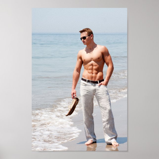 Affiche Hot Guy Bare Poitrine Musculaire Abs Beach Shirles (Devant)