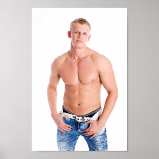 Affiche Hot Guy Sexy Shirless Muscle Blond Hunk En Jeans