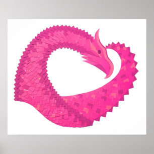 Affiche Hot pink heart dragon on white