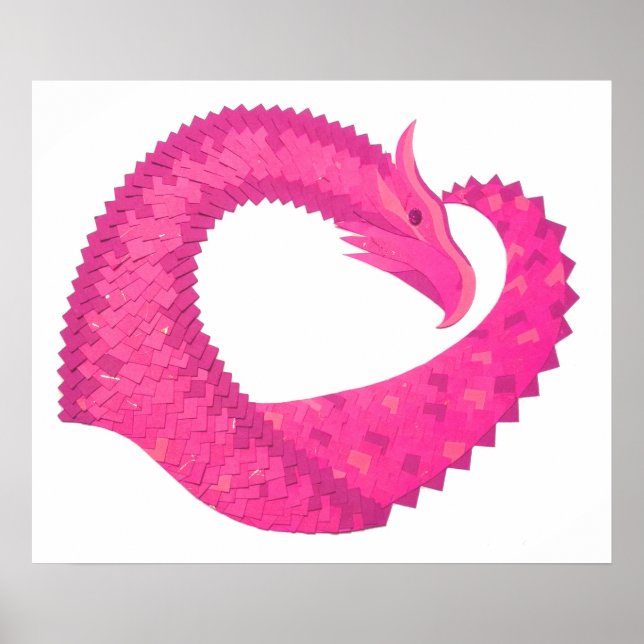 Affiche Hot pink heart dragon on white (Devant)