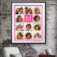Hot Pink Instagram Photo Collage Custom Monogram