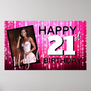 Affiche Hot Pink Sparkles  Monogramme  Âge  Photo Annivers