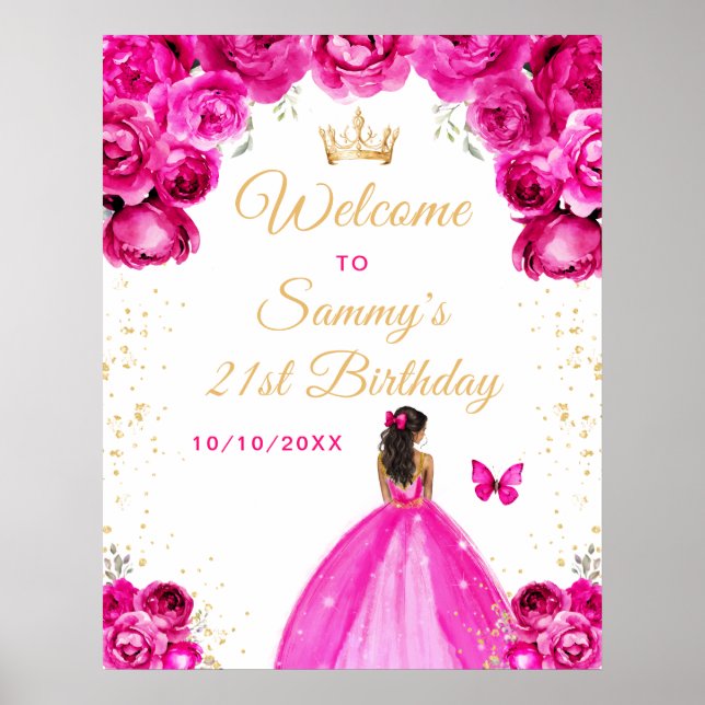 Affiche Hot rose foncé Peau princesse Anniversaire Bienven (Devant)