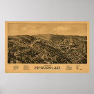 Affiche Hot Springs, AR Panoramic Map Birds Eye View