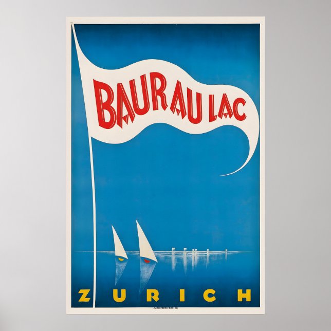 Affiche Hôtel Baur Au Lac Zurich Suisse Vintage (Devant)