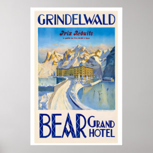 Affiche Hôtel Bear Grand Grindelwald Suisse Vintage