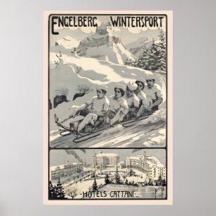 Affiche Hôtel de sports d'hiver Engelberg Cattani Suisse